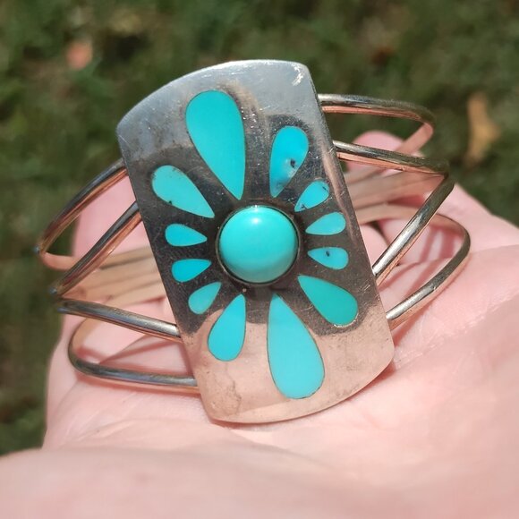 Jay King DTR mine finds large turquoise inlay cuff bracelet 925 Sterling Silver - Picture 13 of 14